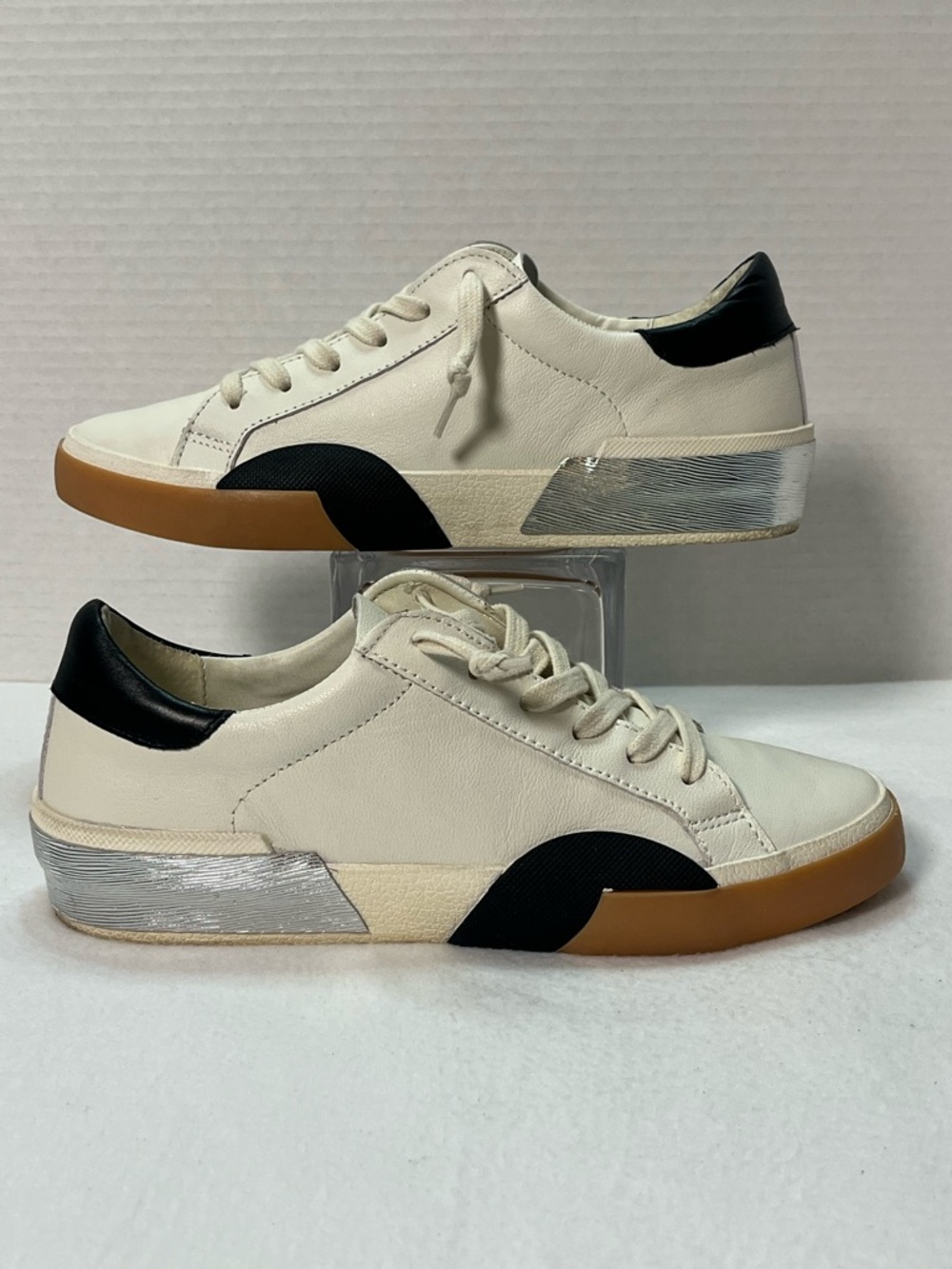 Dolce Vita Lace-Up Leather Sneakers Zina Black/Ivory/Silver 7